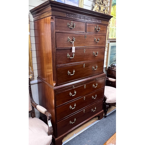 2157 - A George III mahogany chest on chest, width 107cm, depth 57cm, height 189cm