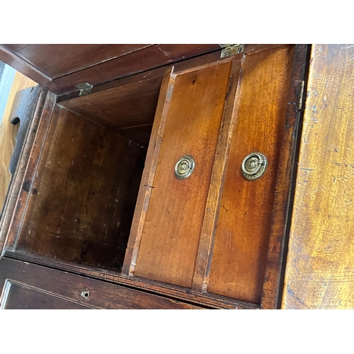 2159 - A George III mahogany bureau bookcase of narrow proportions with panelled cupboard base, width 77cm,... 