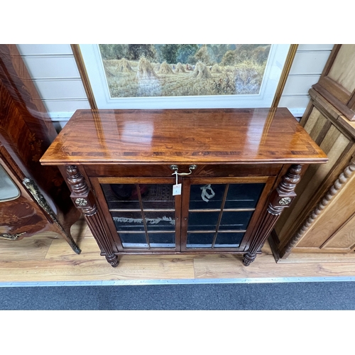 2164 - A George IV rosewood banded mahogany side cabinet, in the manner of Gillows, width 102cm, depth 40cm... 