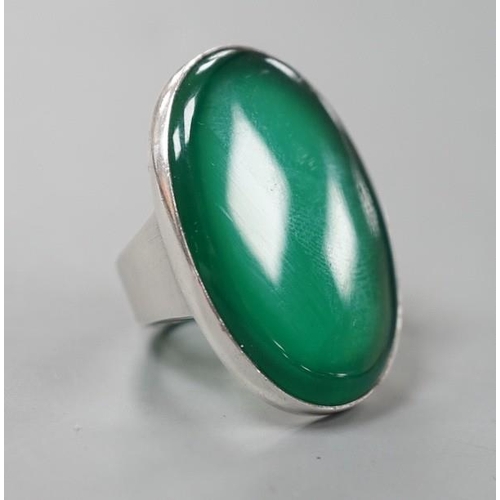 2978 - A Georg Jensen sterling 925 and oval chrysoprase set dress ring, numbered 90A, size K/L, gross weigh... 