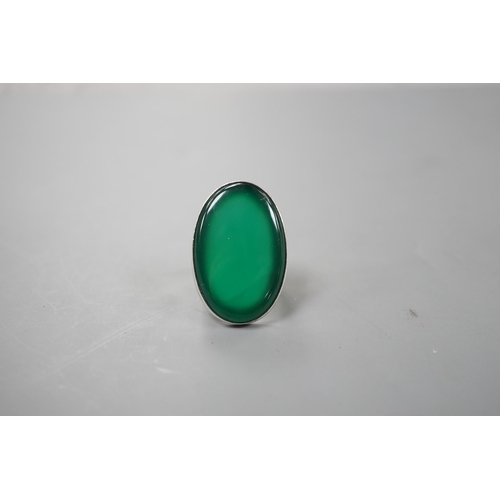 2978 - A Georg Jensen sterling 925 and oval chrysoprase set dress ring, numbered 90A, size K/L, gross weigh... 