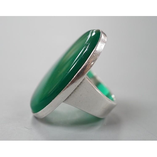 2978 - A Georg Jensen sterling 925 and oval chrysoprase set dress ring, numbered 90A, size K/L, gross weigh... 