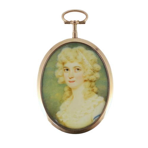 236 - Edward Miles (1752-1828) Miniature portrait of a ladywatercolour on ivorygold framed with hair back,... 