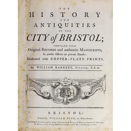 105 - ° ° BRISTOL: Barrett, William - The History and Antiquities of the City of Bristol ... decorated tit... 