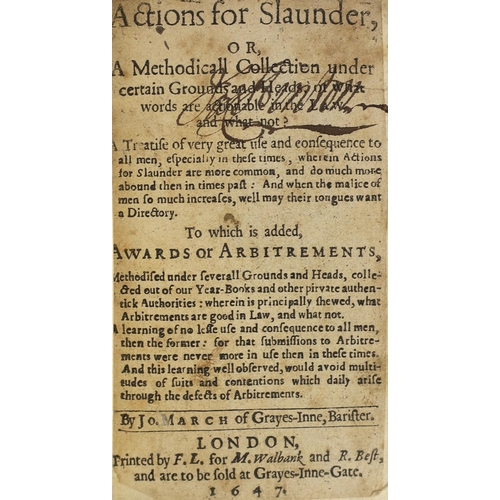 296 - ° ° March, John, of Grays Inn - Actions for Slaunder, Or, A Methodical Collection under certain Gro... 