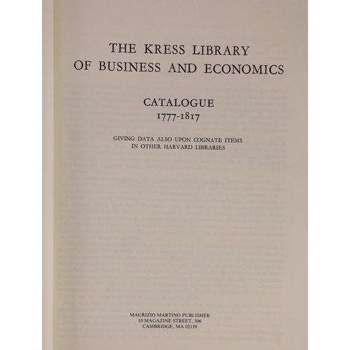 46 - ° ° The Kress Library of Business and Economics, Catalogue. 4 vols. publisher's gilt lettered cloth,... 