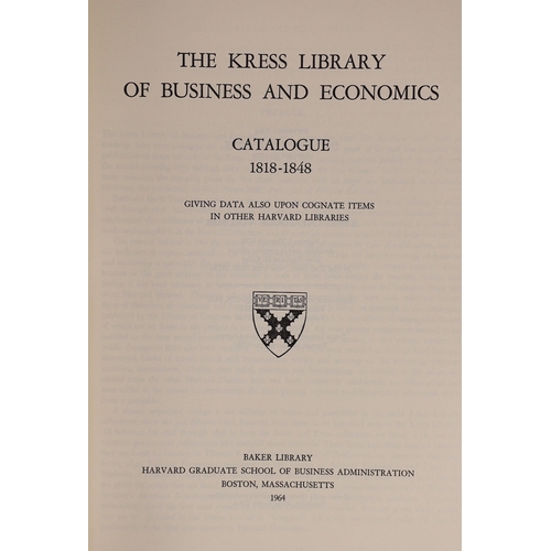 46 - ° ° The Kress Library of Business and Economics, Catalogue. 4 vols. publisher's gilt lettered cloth,... 