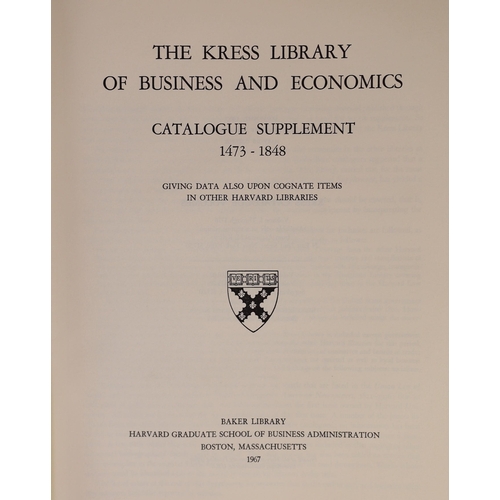 46 - ° ° The Kress Library of Business and Economics, Catalogue. 4 vols. publisher's gilt lettered cloth,... 