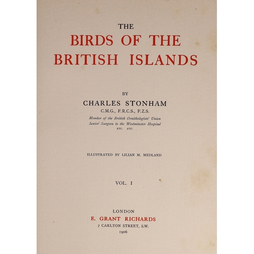 49 - ° ° Stonham, Charles - The Birds of the British Islands, illustrated by Lilian M. Medland, 5 vols, f... 