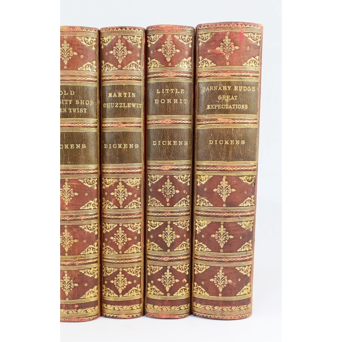 71 - ° ° Dickens, Charles - Works - The Charles Dickens edition, 14 vols (of 21) 8vo, half red morocc... 