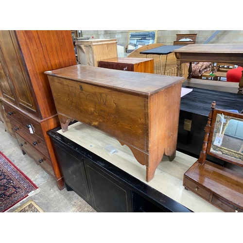 109 - A Georgian ash boarded coffer, later inscribed WW1870, length 114cm, depth 36cm, height 61cm