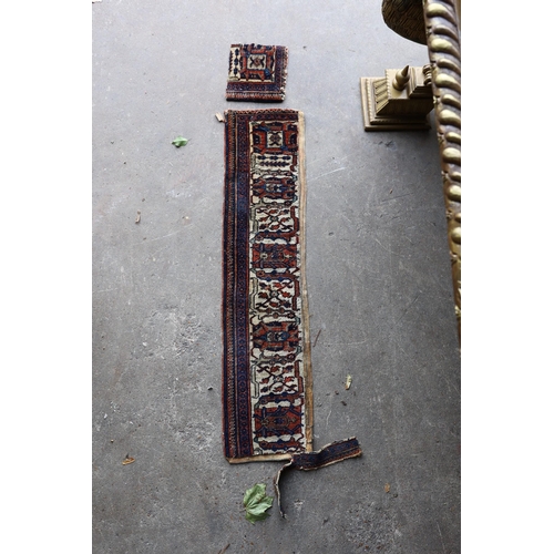 113 - An antique Caucasian Derbend rug, 160 x 108cm, a smaller red ground rug and rug fragments