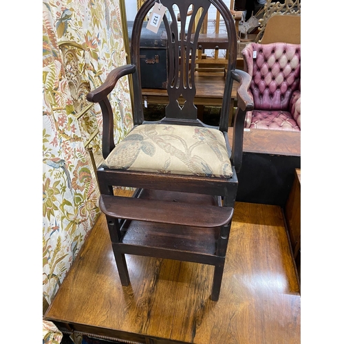 127 - A 19th century mahogany child's chair on stand, width 94cm