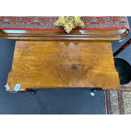 130 - A George III mahogany folding card table, width 91cm, depth 43cm, height 71cm