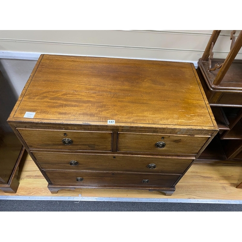 147 - A small George IV mahogany chest of two short and two long drawers, width 90cm, depth 50cm, height 8... 