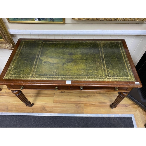 166 - A George IV mahogany two drawer writing table, width 121cm, depth 60cm, height 75cm