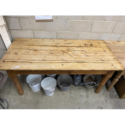 22 - A Victorian and later rectangular pine kitchen table, width 183cm, depth 90cm, height 76cm