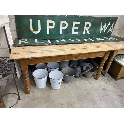 22 - A Victorian and later rectangular pine kitchen table, width 183cm, depth 90cm, height 76cm