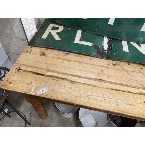 22 - A Victorian and later rectangular pine kitchen table, width 183cm, depth 90cm, height 76cm