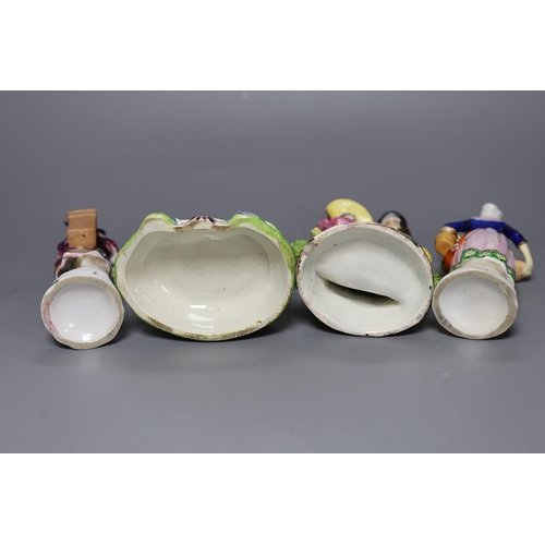 252 - A Walton pearlware group Tenderness, a Walton type pearlware group of a couple, c.1820, and two Co... 