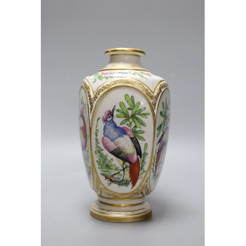 263 - A late 19th century French porcelain vase, in Chelsea style, decorated with birds of paradise, 22 cm... 