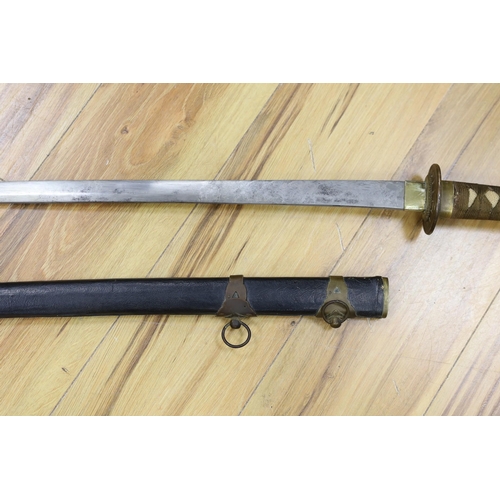 292 - A Japanese katana, possibly a theatrical prop101 cms long,