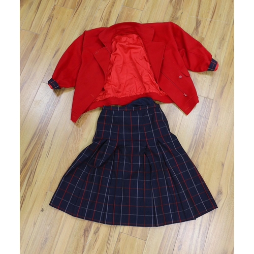 296 - Two vintage Burberry items of clothing: a pleated skirt and a red Harrington jacket,