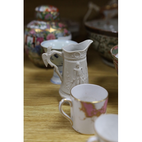 301 - A group of mixed ceramics and an enamel brush,