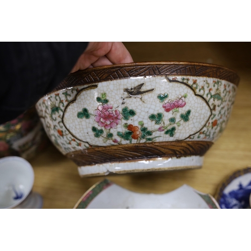 301 - A group of mixed ceramics and an enamel brush,