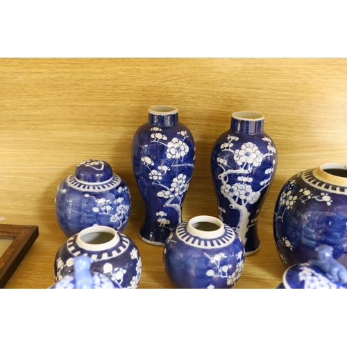 304 - A group of Chinese blue and white prunus vases and jars and covers and jars,pair of vases 23 cms hig... 