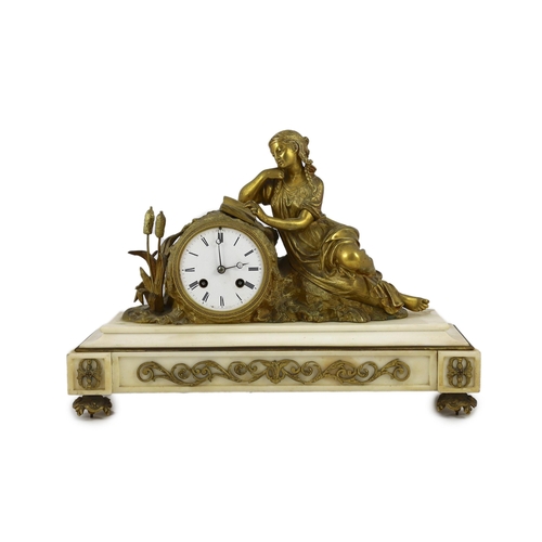 308 - A. Brocot & Delettrez of Paris. A 19th century French white marble and ormolu mantel clock, surmount... 