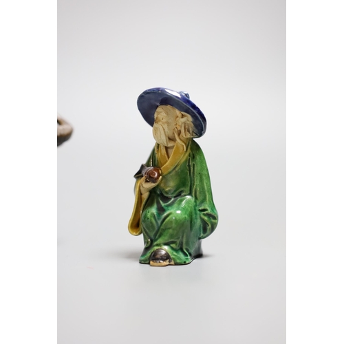 322 - A Chinese Shiwan group of a girl on a buffalo and another,Girl on buffalo 20 cms wide,