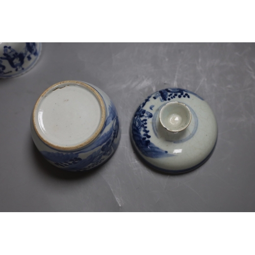 327 - A 19th century blue and white jar with cover and a similar cup,Jar and cover 13 cms high,... 