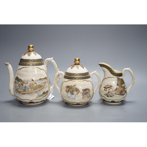 331 - A three piece Japanese Satsuma pottery part tea set, Meiji period