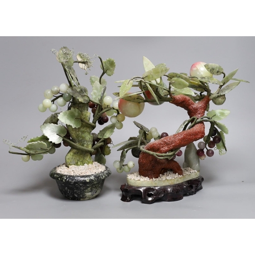 335 - Two Chinese hardstone model trees,peach tree 27 cms high,