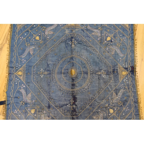 370 - A late 19th century Indian silk and metal thread embroidered panel, approx: 118cms x118 cms,