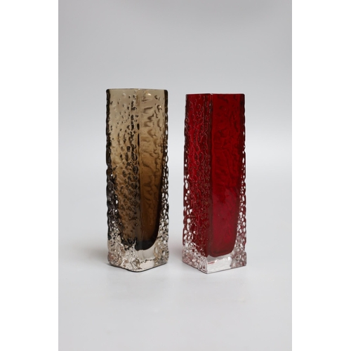 384 - Two Whitefriars red 'Nailhead' vases, model 9683, designed by Geoffrey Baxter, each 17cm high.... 