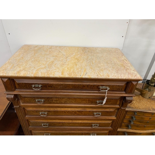 4 - An early 20th century French marble topped eight drawer tall chest, width 94cm, depth 49cm, height 1... 