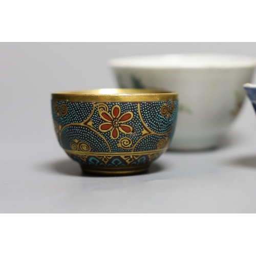 425 - A Chinese Dehua libation cup, eight 18th century and later Chinese porcelain tea bowls and a Kutani ... 