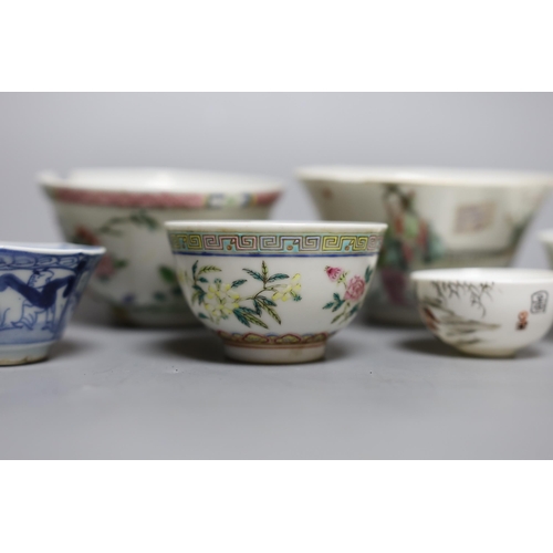 425 - A Chinese Dehua libation cup, eight 18th century and later Chinese porcelain tea bowls and a Kutani ... 