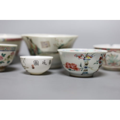 425 - A Chinese Dehua libation cup, eight 18th century and later Chinese porcelain tea bowls and a Kutani ... 