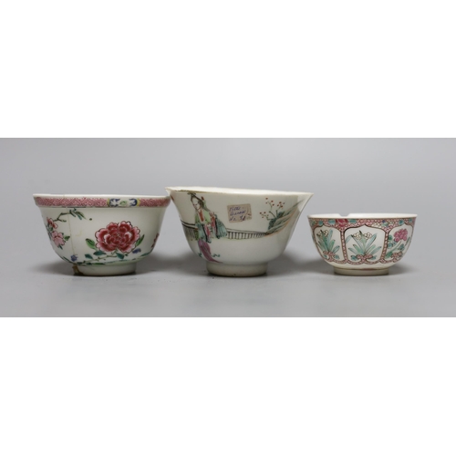 425 - A Chinese Dehua libation cup, eight 18th century and later Chinese porcelain tea bowls and a Kutani ... 