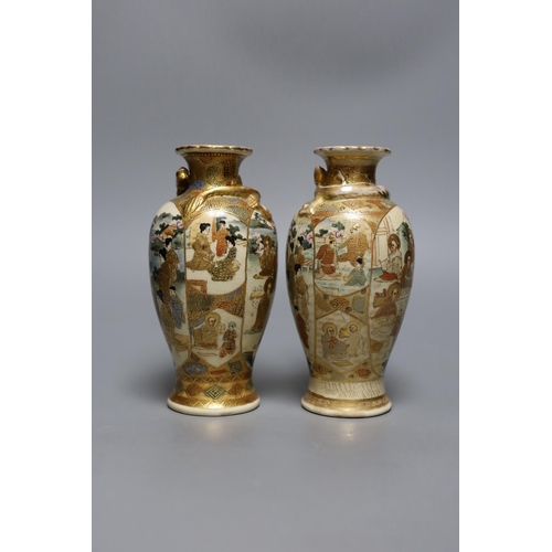 443 - A pair of Japanese Satsuma pottery small vases, Meiji period, 18cms high,