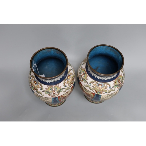 445 - A pair of Japanese cloisonné enamel vases, probably Kyoto, early 20th century,25cms high,... 