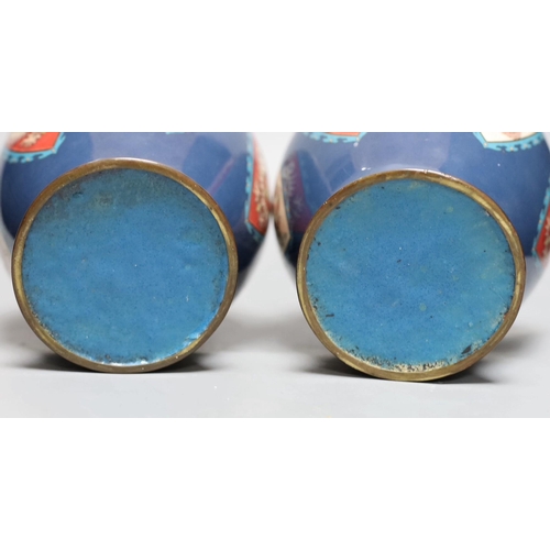 445 - A pair of Japanese cloisonné enamel vases, probably Kyoto, early 20th century,25cms high,... 