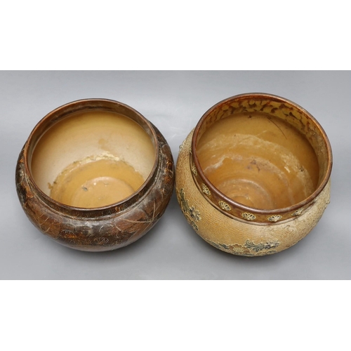 459 - Two Doulton stoneware jardinieres, late 19th century, 20cm high,