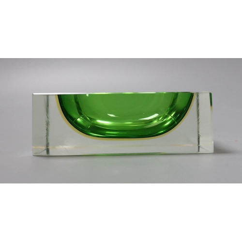 460 - A Murano green glass oblong dish,12.5cms wide x 4cms high,