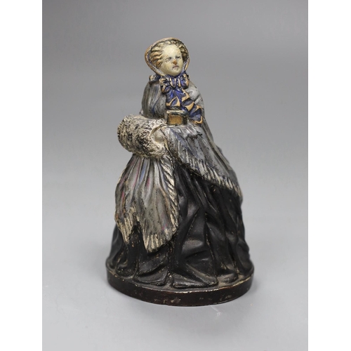 468 - A German cold painted and terracotta erotic figure of a lady,13cms high, The underside of her skirt ... 