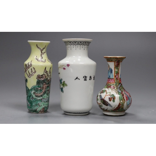 469 - Three Chinese enamelled porcelain miniature vases, late 19th century / Republic period, tallest 10cm... 