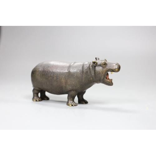 480 - A Viennese cold painted bronze figure of a hippopotamus, 16cm long